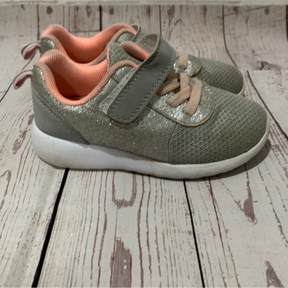 Toddler Girls Sneakers Tennis Gray & Pink Sparkle Shoes Size 10
